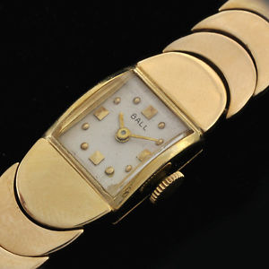 Vintage Lady's 1950s 14K Yellow Gold Case & Gold Bracelet Wrist Watch 7" Long