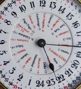 Very rare antique 24h dial GMT World Time Swiss pocket watch c1900's.24 cities!