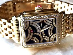 NEW  MICHELE DECO ART GOLD  DIAMOND  BLACK PAVE FACE WATCH  MW06T01B0993  $3595