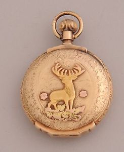 14K Solid Yellow & Rose Gold Waltham Pocket Watch Hunter Case, Moose! 1864!
