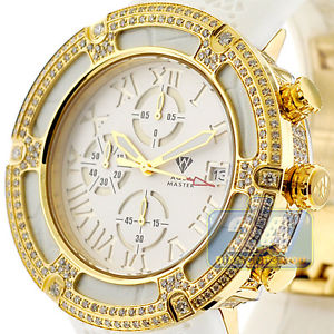 Mens Diamond Watch Aqua Master El Russo 5.35 ct Iced Out Yellow Gold Rubber