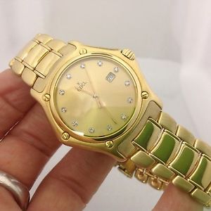 MANS EBEL SOLID 18K YELLOW GOLD "1911" WATCH W/DIAMOND DIAL