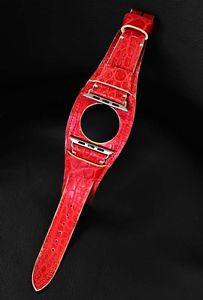 ATTILA ASZODI HANDMADE RED ALLIGATOR BUND STRAP FOR 42MM APPLE WATCH CREAM