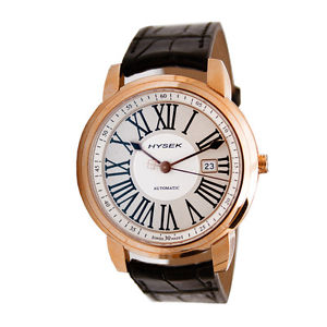 Hysek IO Men's 43mm Automatic Black Calfskin Rose Gold Case Date Watch IO4301r02