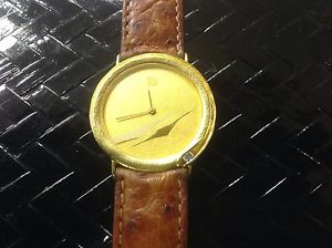 ARS Herren-Armbanduhr Quarz  750 Gelbgold Straußenleder sehr selten mit Brillant