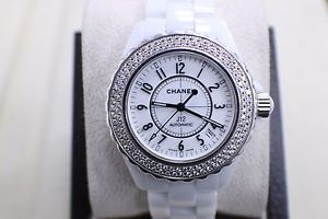 CHANEL J12 WHITE CERAMIC AUTOMATIC 38MM DIAMOND BEZEL LADIES WATCH