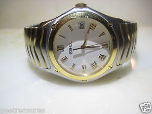 VINTAGE EBEL 18KT YELLOW GOLD STEARLING SILVER CLASSIC WAVE WRST WATCH 37MM
