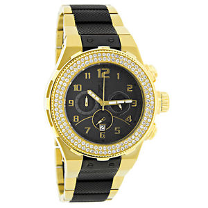 Techno Com by KC Mens 2.75ctw Diamond Gold Tone Black Chronograph Quartz Watch