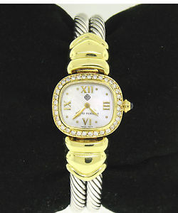 David Yurman 18k Solid Gold and Silver Diamond Mother of Pearl Dual Cable Watch