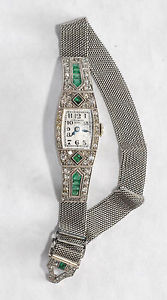 Women's Vintage Art Deco Platinum Diamond & Emerald F Eisenhart Wrist Watch