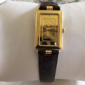 NEW ZITURA WATCH Swiss Solid 24K Gold Dial Leather Strap SWISS BANK CORP
