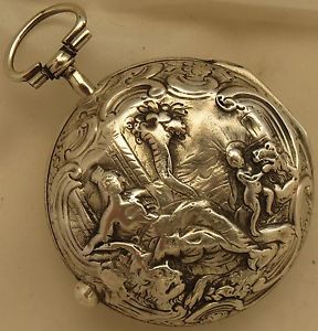 Isaac & J.J. Rey Verge Fusse Pocket Watch open face silver case 42 mm.