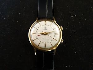Vintage Tudor 18 Karat Yellow Gold Engraved Watch with Leather Strap