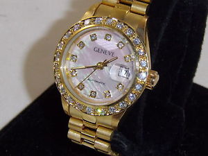 GENEVE LADIES GORGEOUS DIAMOND BEZEL SOLID 18K YELLOW GOLD "GOEGEOUS"
