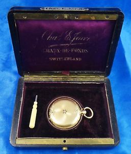 Antique Charles E. Jacot 18kt Swiss Pocket Watch Chaux De Fonds Working Key Wind