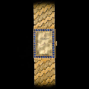 Audemars Piguet 18K YG Ladies Manual Florentine Bracelet Watch w/ Blue Sapphires