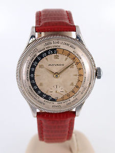 Very Rare Movado World Time Watch - Stainless Steel - Vintage 1950s