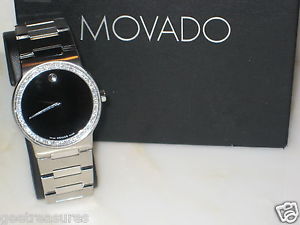 MOVADO MENS MUSEUM BLACK DIAMOND DIAL WRIST WATCH 1.30 CTS.