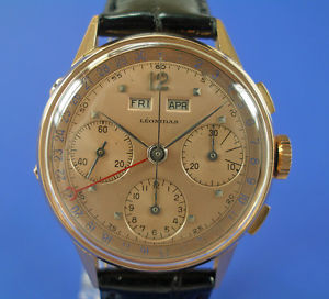 HAU LEONIDAS/HEUER Chronograph cal.72c 750/18K. Rotgold um 1950 sehr selten!