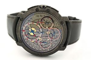 Guy Ellia 18K Gold & Schwarz Kohlenstoff Jumbo Chrono Limitierte Skelettiert