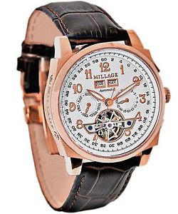 Millage Tourbillion Collection White on Rose Gold Genuine Coroco Calf Leather