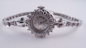 LUCIEN PICCARD DUFONTE 14K WHITE GOLD & DIAMOND LADY'S WRISTWATCH WOMAN DECO