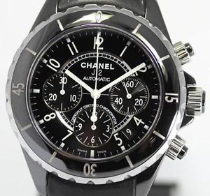 Auth!! chanel J12 Black ceramac chronograph wristwatch H0938 #043