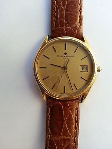 Baume et Mercier Men's Gold Wrist Watch with Date Leather Band