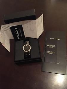 MOVADO DIAMOND BEZEL WATCH SAFRO-G-SS-SETCASE-BRAC-BLK ORIGINAL BOX AND RECEIPT
