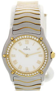 Ladies Ebel Classic Wave Stainless Steel, 18K Yellow Gold & Diamond Watch Ref. 1
