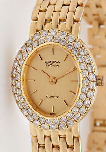 $10,000 Signed Geneva 2ct VS H Diamond 18k Yellow Gold Ladies Watch 7"