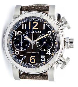 Graham Silverstone Vintage 44 Stahl Schwarzes Zifferblatt Armband Uhr 2SABS.B05A