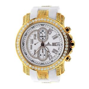 Johnny Dang & Co Mens Two Row Diamond Watch with Brown Genuine Leather Band