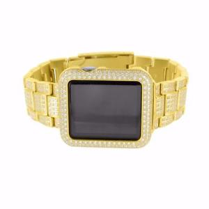 42MM Sport Apple Watch 14k Yellow Gold Finish Stainless Steel 6 Carat Diamond