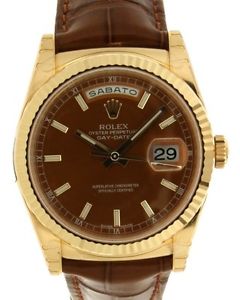 DAY DATE 118138 IN YELLOW GOLD AND LEATHER, 36MM
