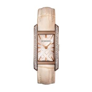 BRAND NEW BURBERRY BU1119 THE PIONEER ROSE GOLD & DIAMOND NUDE LEATHER WATCH