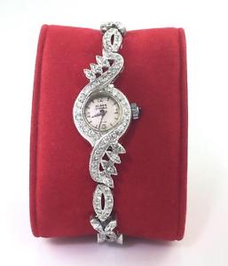 Vintage Platinum Art Deco 5.25 Ctw Diamond Alben 17J Manual Wind Cocktail Watch