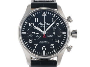 Alpina Startimer Pilot Chronograph Stahl Automatik Lederband Faltschließe