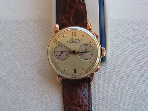 RARE VINTAGE MEN'S ROSE GOLD MINERVA,CHRONOGRAPH,2 REG,17J,SERVICED,FANCY LUGS