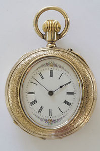 RARE OVAL DIAL 14 KARAT SOLID GOLD OPEN HUNTER ANTIQUE POCKET WATCH - 1870