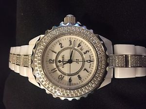 Chanel J12 White Ceramic 38mm Diamond Pave Bezel & Bracelet Automatic H1422