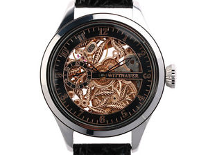 Wittnauer Skeleton Stahl Handaufzug Lederband 48mm Vintage wie Neu