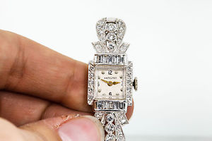 Antique $10,000 3ct VS G Diamond Hamilton Platinum Ladies Watch RARE