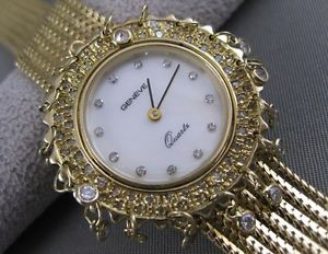 BRAND NEW HANGING 1.28CTW DIAMONDS GENEVE ROUND WATCH 14KT YELLOW GOLD #W020