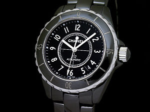 Auth CHANEL J12 H0685 Black Ceramic Auto Men's Watch(27.11.12)