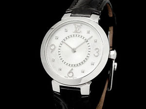 Auth LOUIS VUITTON Tambour 8P Diamond Q12MG SS Quartz Lady's Watch(27.4.6)