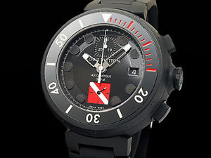 Auth LOUIS VUITTON Tambour Diver Chrono Q102F SS Rubber Auto Men's Watch(27.7.12