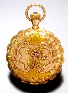14K Gold Elgin Watch with Scalloped Edge Case & Fancy Dial Antique from 1895