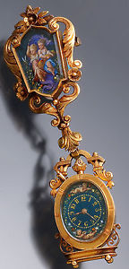 Rare 18K Rose Gold Enameled Chatelaine & Enameled Dial Ladies Pocket Watch C1890