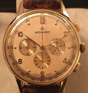 Movado Chrono Tricompax, Gold 18 Kt, Year 1940, with box, Vintage on old4you.com